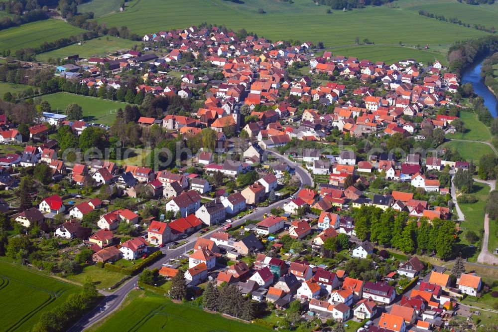Aerial image Lauchröden - Town View of the streets and houses of the residential areas in Lauchroeden in the state Thuringia, Germany