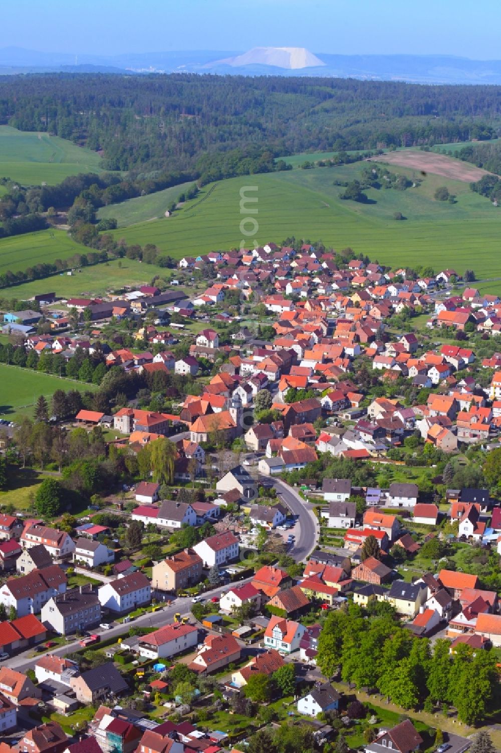 Lauchröden from above - Town View of the streets and houses of the residential areas in Lauchroeden in the state Thuringia, Germany