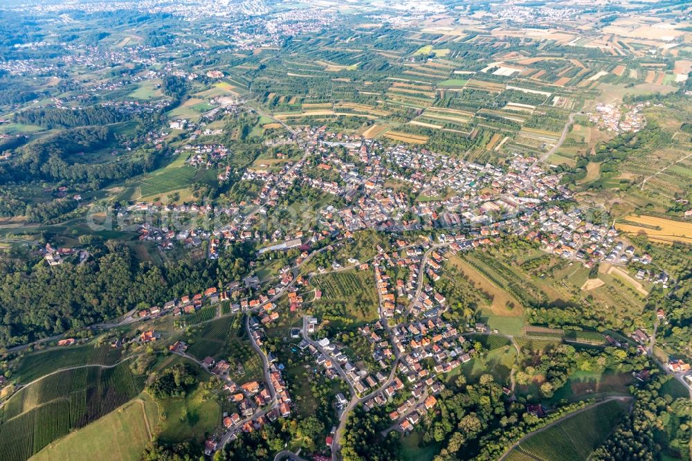 Lauf from above - Town View of the streets and houses of the residential areas in Lauf in the state Baden-Wuerttemberg, Germany