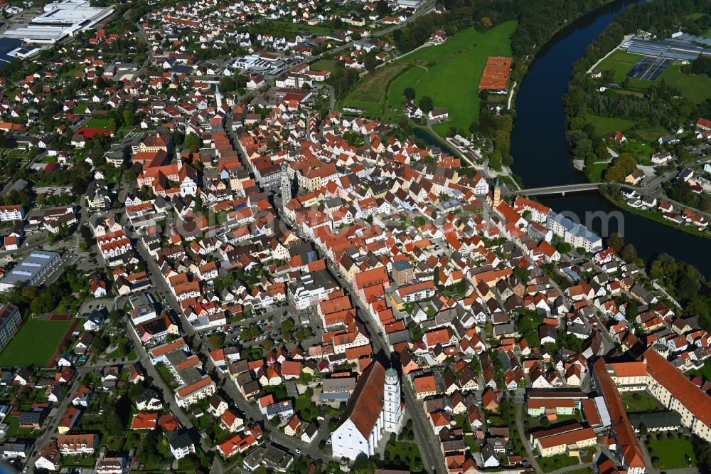 Aerial image Lauingen - Town View of the streets and houses of the residential areas in Lauingen in the state Bavaria, Germany
