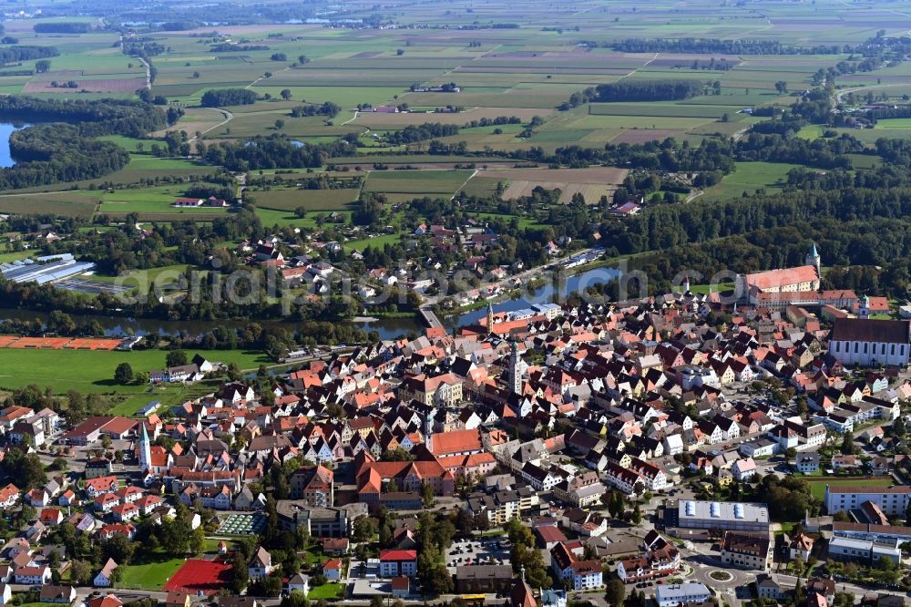 Lauingen from above - Town View of the streets and houses of the residential areas in Lauingen in the state Bavaria, Germany