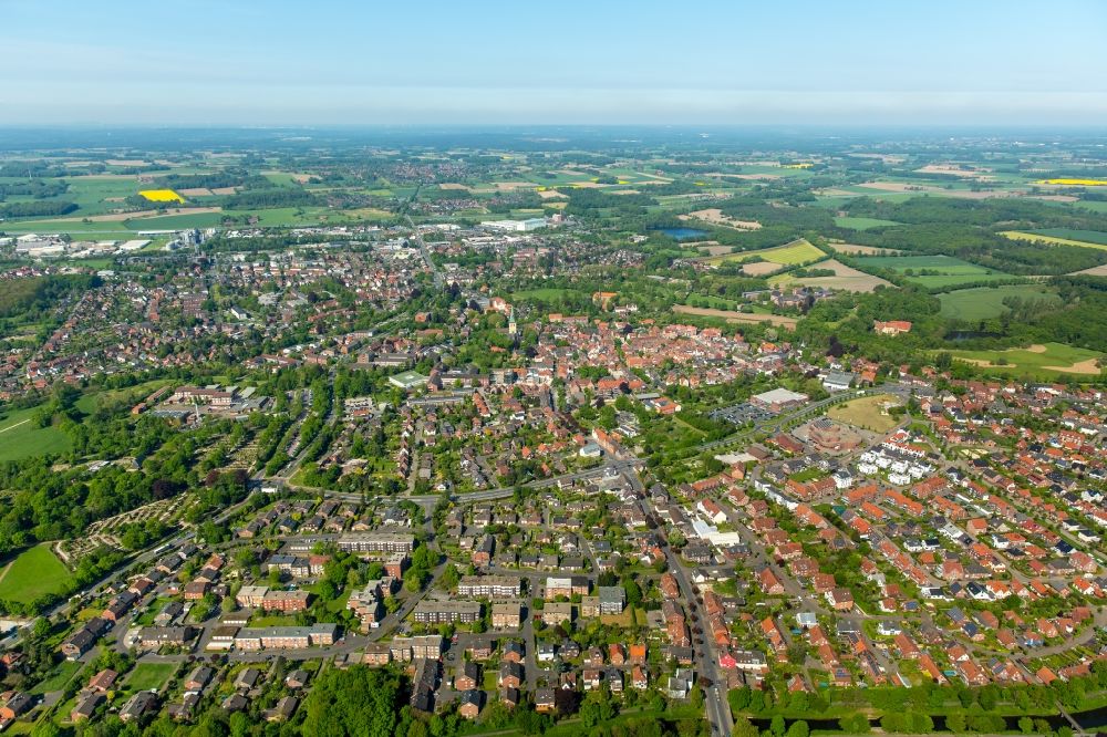 Aerial image Lüdinghausen - Town View of the streets and houses of the residential areas in Luedinghausen in the state North Rhine-Westphalia