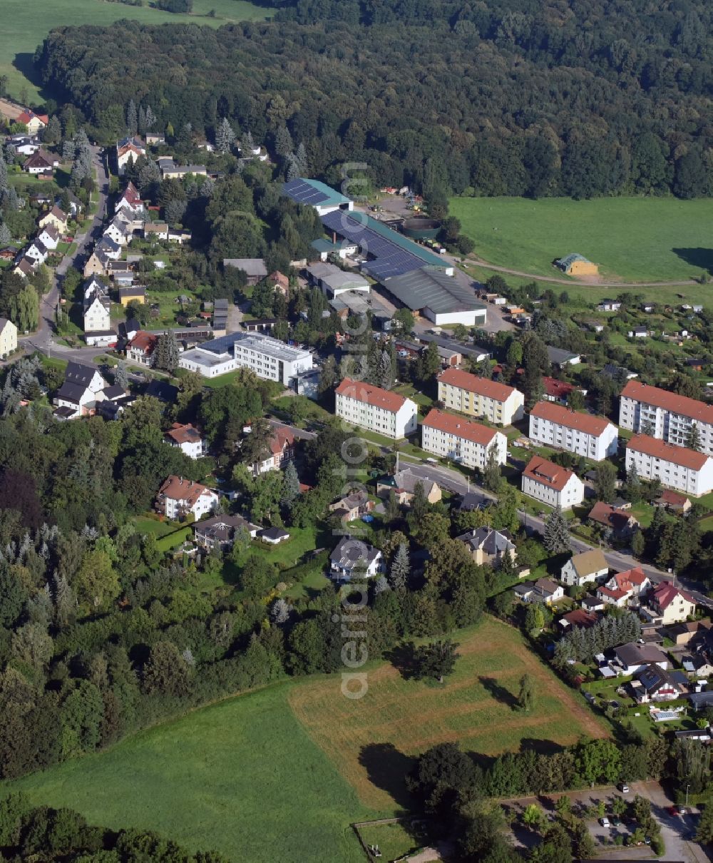 Aerial image Lichtenwalde - Town View of the streets and houses of the residential areas along the August-Bebel-Strasse in Lichtenwalde in the state Saxony