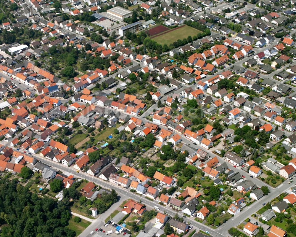 Liedolsheim from above - Town View of the streets and houses of the residential areas in Liedolsheim in the state Baden-Wuerttemberg, Germany