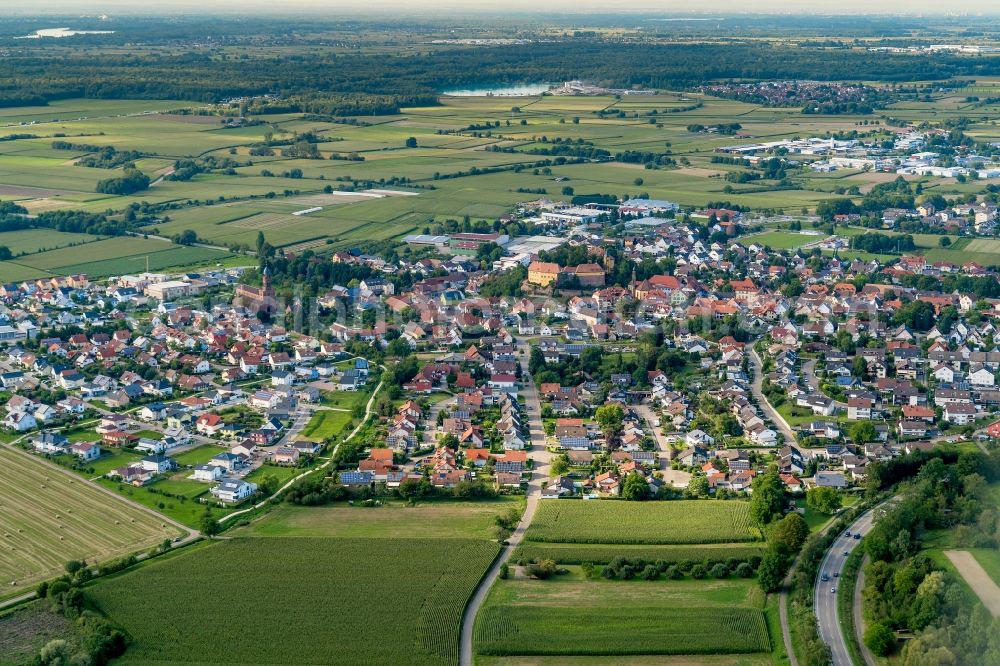 Mahlberg from above - Town View of the streets and houses of the residential areas in Mahlberg in the state Baden-Wuerttemberg, Germany