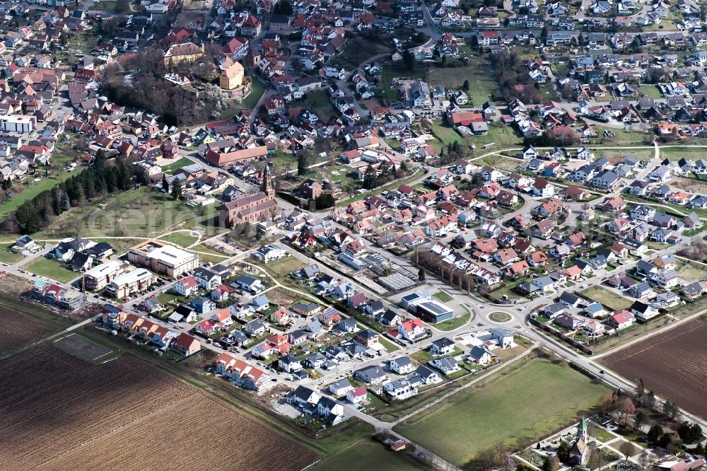 Mahlberg from the bird's eye view: Town View of the streets and houses of the residential areas in Mahlberg in the state Baden-Wuerttemberg, Germany