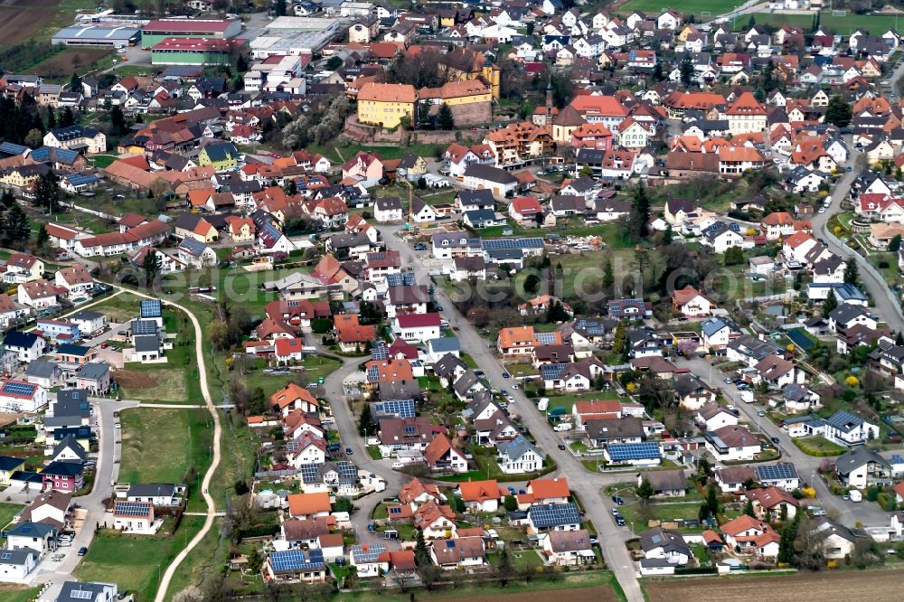 Aerial image Mahlberg - Town View of the streets and houses of the residential areas in Mahlberg in the state Baden-Wuerttemberg, Germany