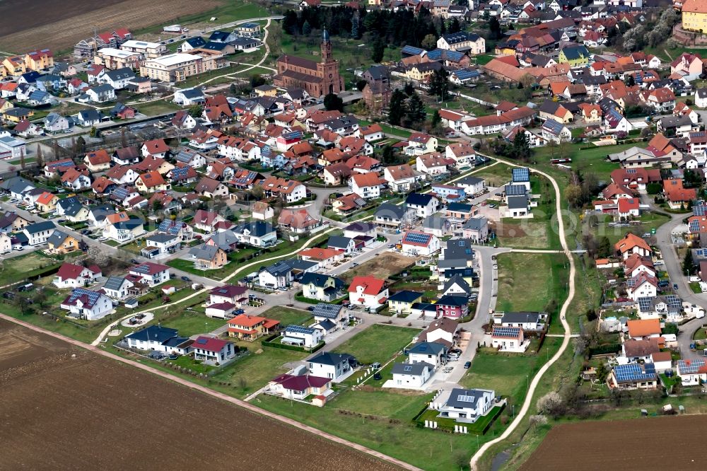 Mahlberg from above - Town View of the streets and houses of the residential areas in Mahlberg in the state Baden-Wuerttemberg, Germany