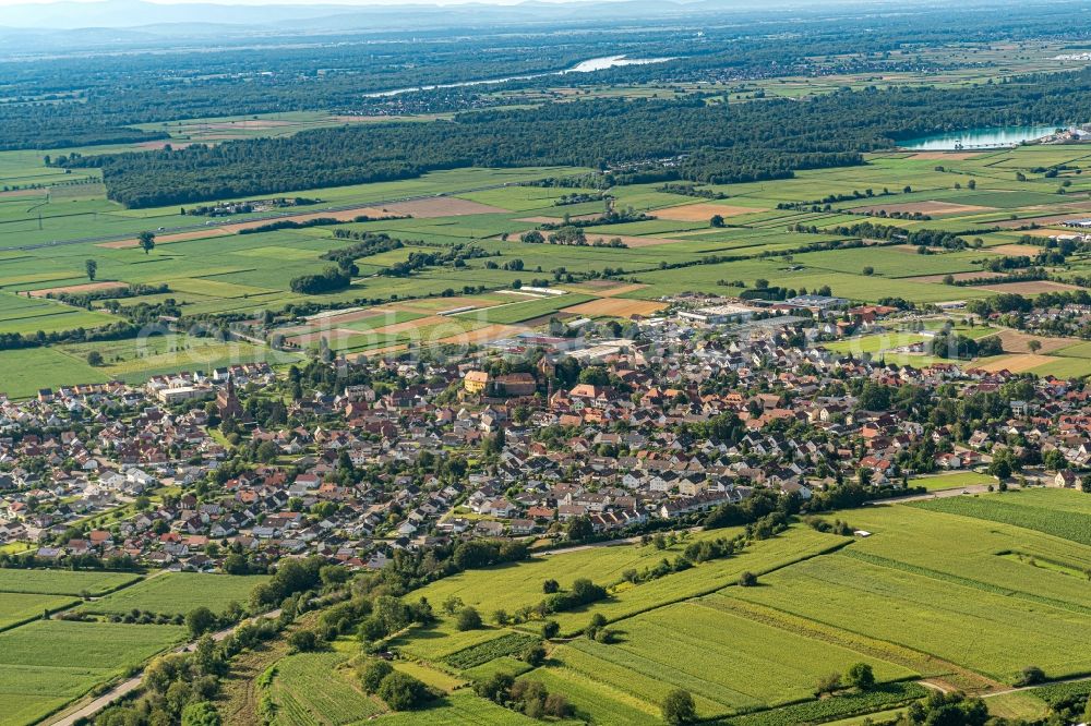 Aerial image Mahlberg - Town View of the streets and houses of the residential areas in Mahlberg in the state Baden-Wurttemberg, Germany