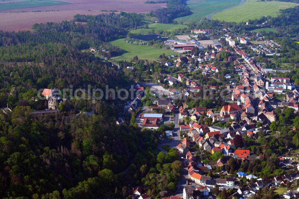 Mansfeld from above - Town View of the streets and houses of the residential areas in Mansfeld in the state Saxony-Anhalt, Germany