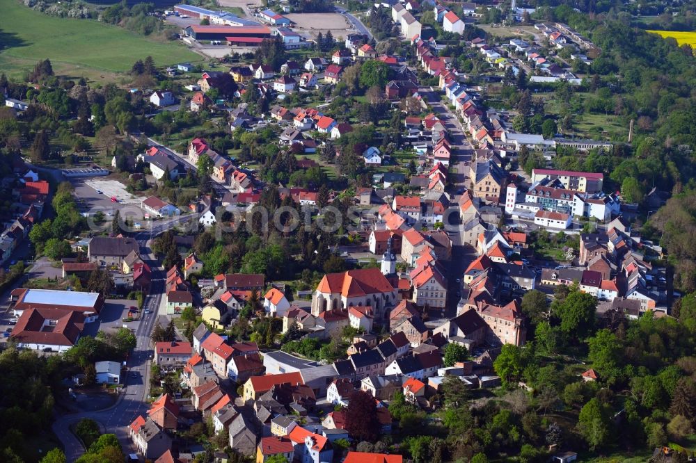 Mansfeld from the bird's eye view: Town View of the streets and houses of the residential areas in Mansfeld in the state Saxony-Anhalt, Germany