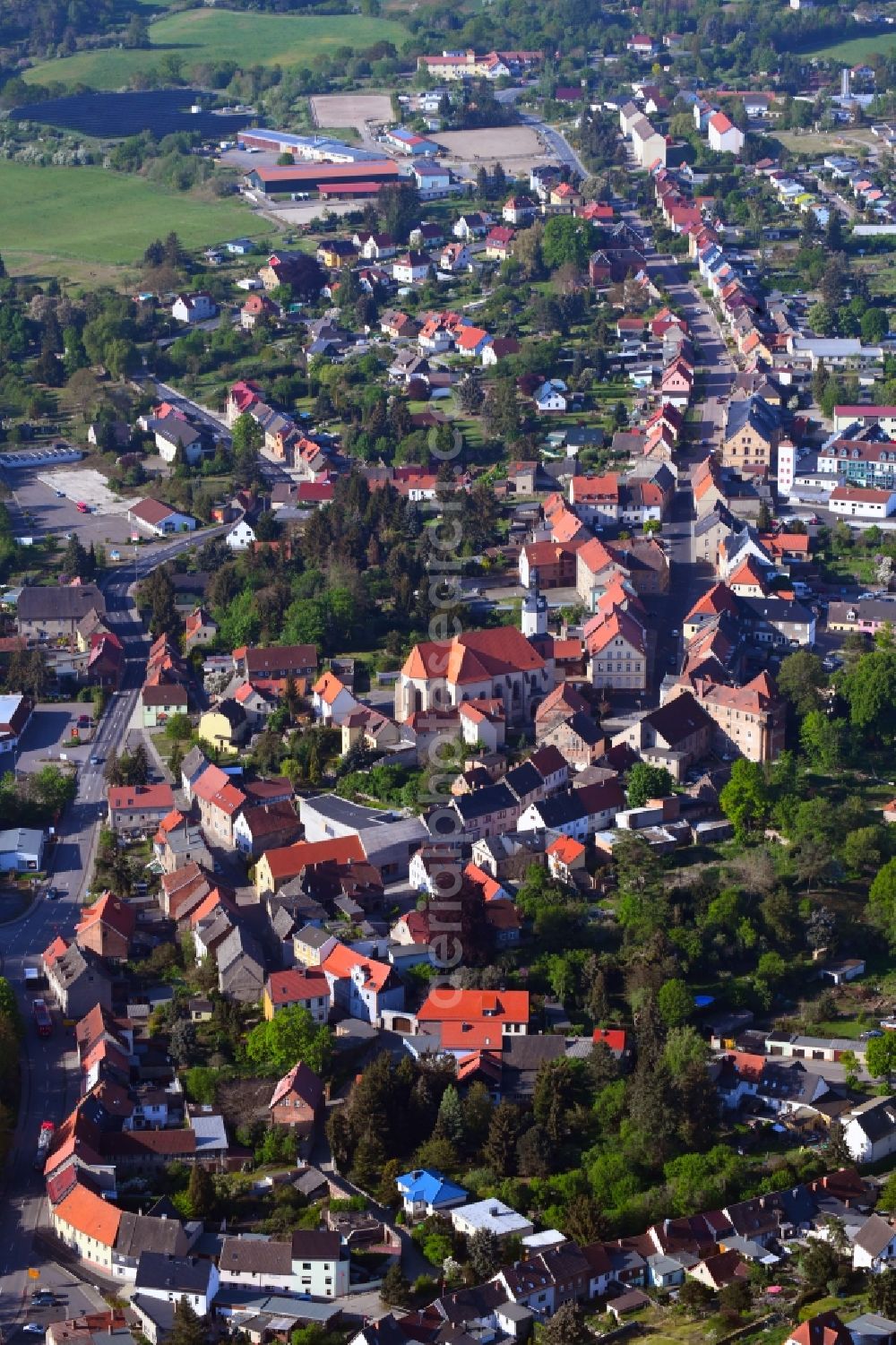 Aerial image Mansfeld - Town View of the streets and houses of the residential areas in Mansfeld in the state Saxony-Anhalt, Germany
