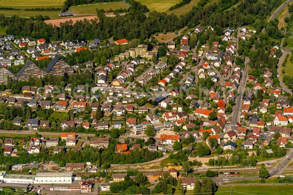 Marbach from above - Town View of the streets and houses of the residential areas in Marbach in the state Baden-Wuerttemberg, Germany