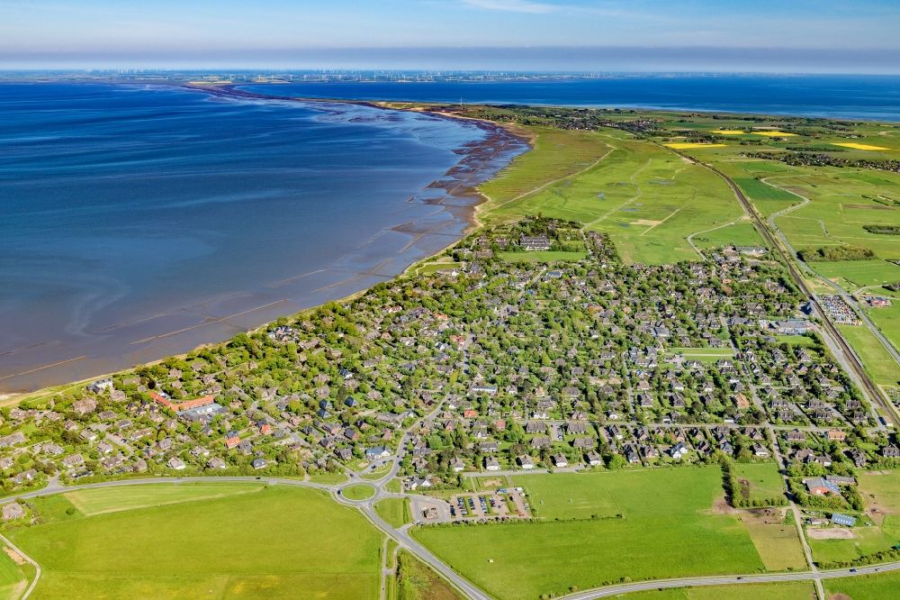 Sylt from above - Townscape on the seacoast in Keitum at the island Sylt in the state Schleswig-Holstein, Germany