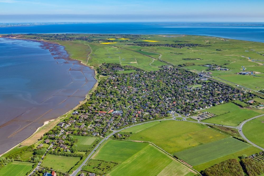 Sylt from above - Townscape on the seacoast in Keitum at the island Sylt in the state Schleswig-Holstein, Germany