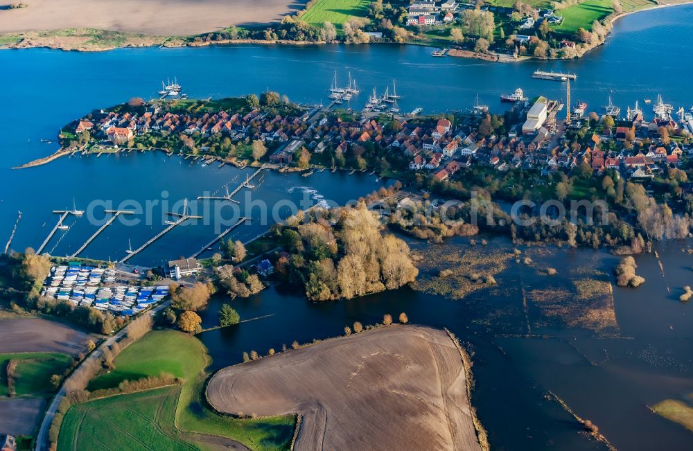 Arnis from above - Townscape on the seacoast of the Baltic Sea in Arnis in the state Schleswig-Holstein, Germany