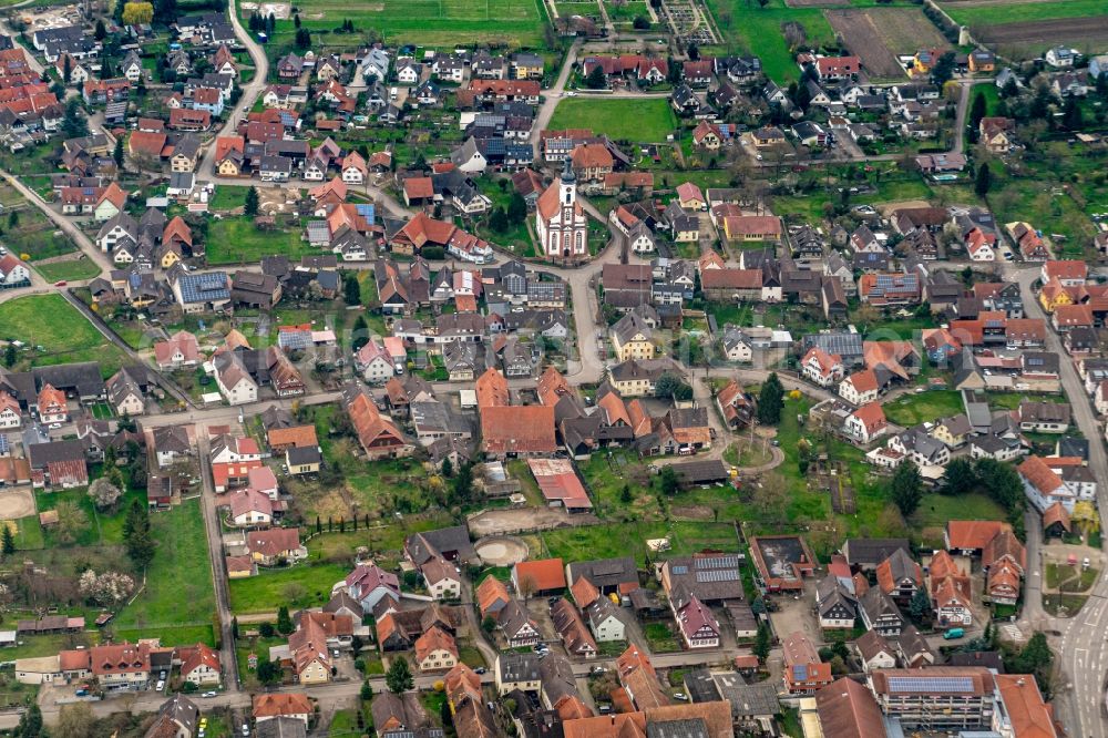 Meißenheim from above - Town View of the streets and houses of the residential areas in Meissenheim in the state Baden-Wurttemberg, Germany