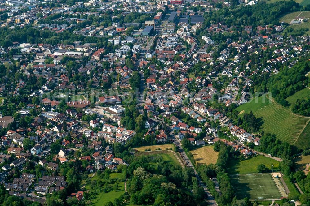 Aerial image Merzhausen - Town View of the streets and houses of the residential areas in Merzhausen in the state Baden-Wuerttemberg, Germany