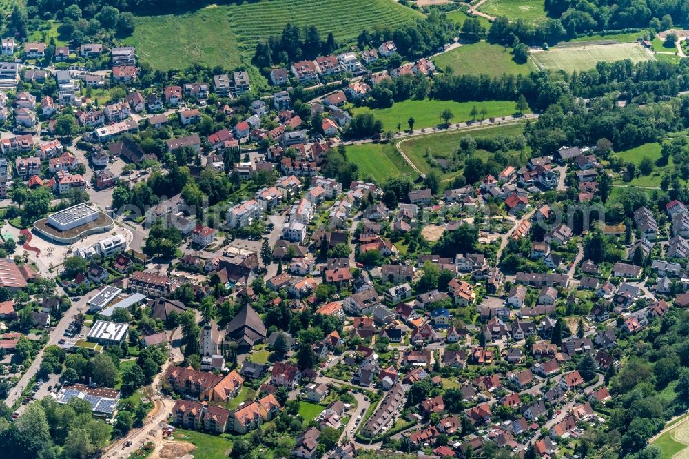 Aerial image Merzhausen - Town View of the streets and houses of the residential areas in Merzhausen in the state Baden-Wurttemberg, Germany