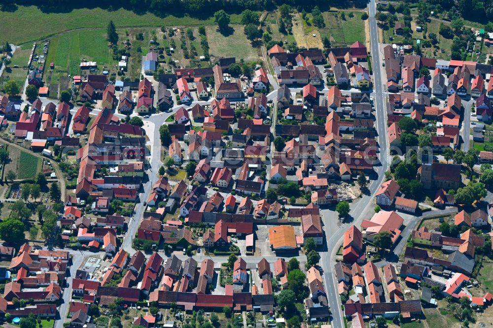 Milz from above - Town View of the streets and houses of the residential areas in Milz in the state Thuringia, Germany