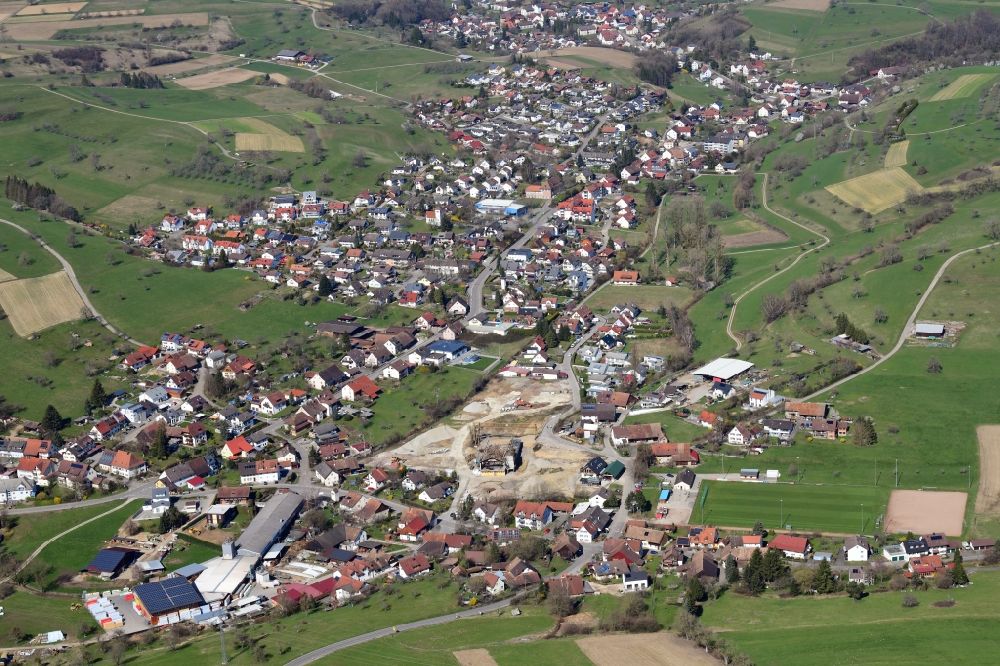 Rheinfelden (Baden) from above - City view of the streets and houses of the residential areas of Minseln with construction area Weihermatten in the state Baden-Wurttemberg, Germany