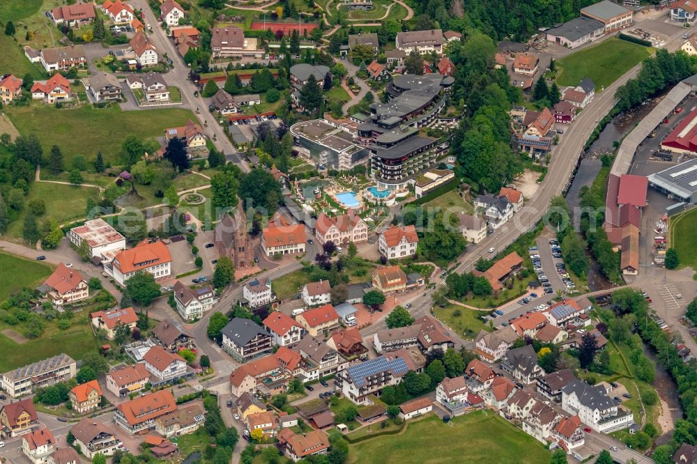 Aerial photograph Mitteltal - Location view of the streets and houses of residential areas in the valley landscape surrounded by mountains in Mitteltal in the state Baden-Wuerttemberg, Germany