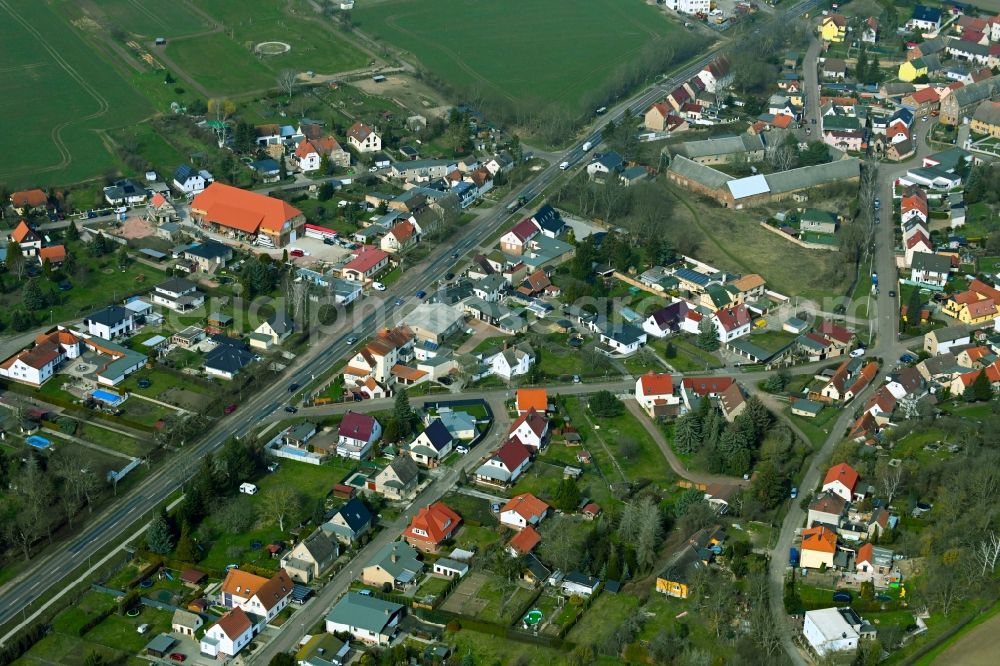 Morl from above - Town View of the streets and houses of the residential areas in Morl in the state Saxony-Anhalt, Germany