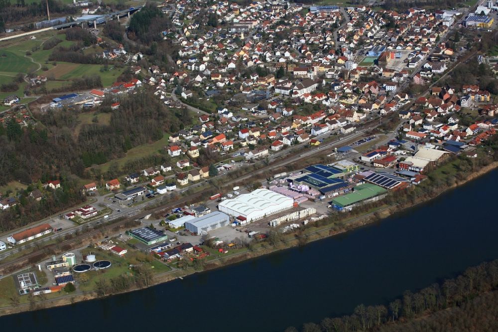 Aerial image Murg - Town View of the streets and houses and industrial area in Murg in the state Baden-Wuerttemberg, Germany