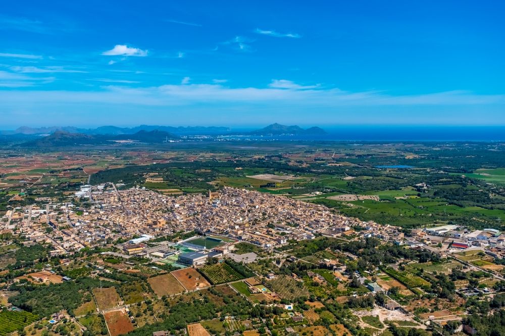 Aerial photograph Muro - Town View of the streets and houses of the residential areas in Muro in Balearic island of Mallorca, Spain
