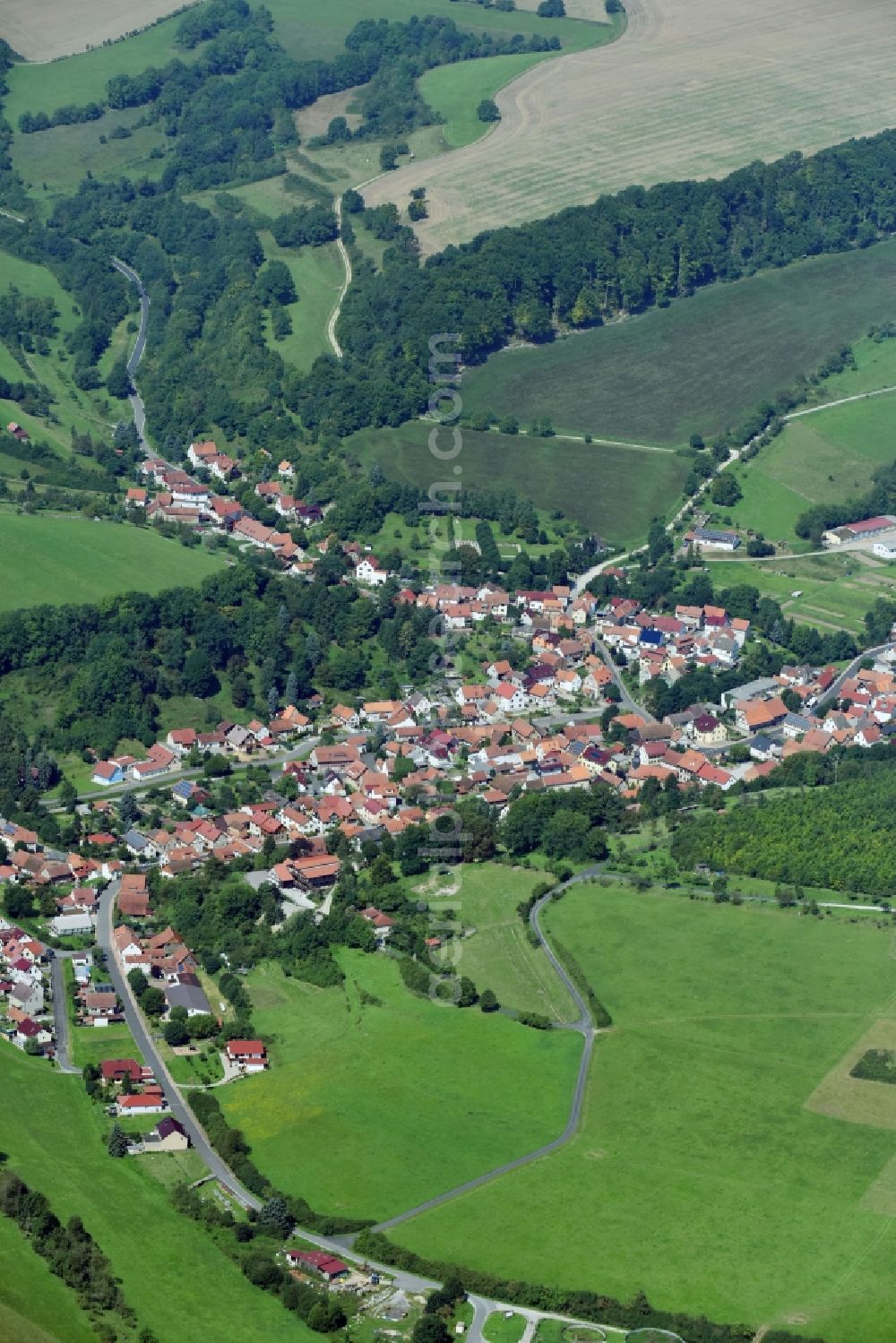 Aerial image Nazza - Town View of the streets and houses of the residential areas in Nazza in the state Thuringia, Germany