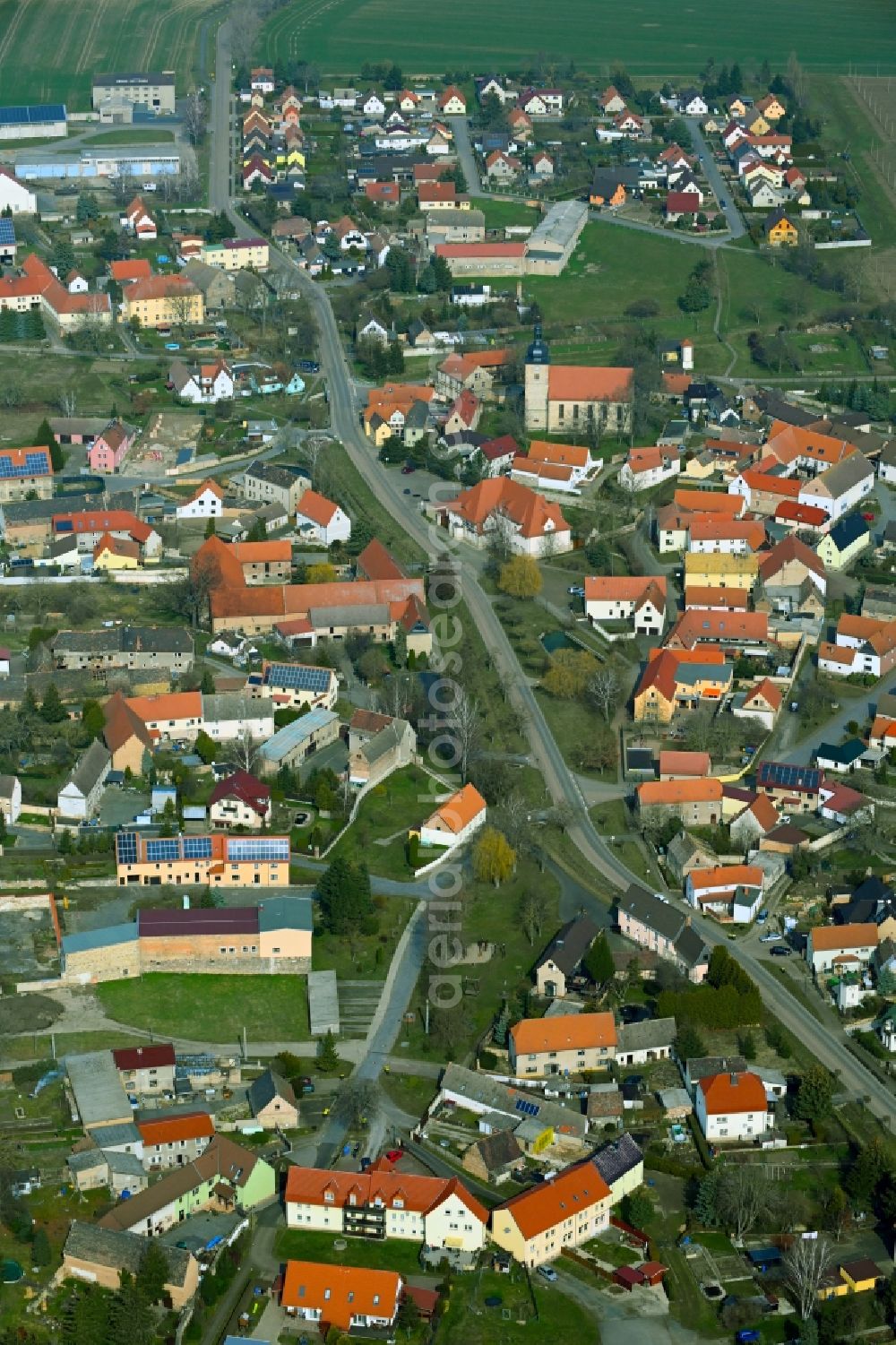 Aerial image Nemsdorf-Göhrendorf - Town View of the streets and houses of the residential areas in Nemsdorf-Goehrendorf in the state Saxony-Anhalt, Germany