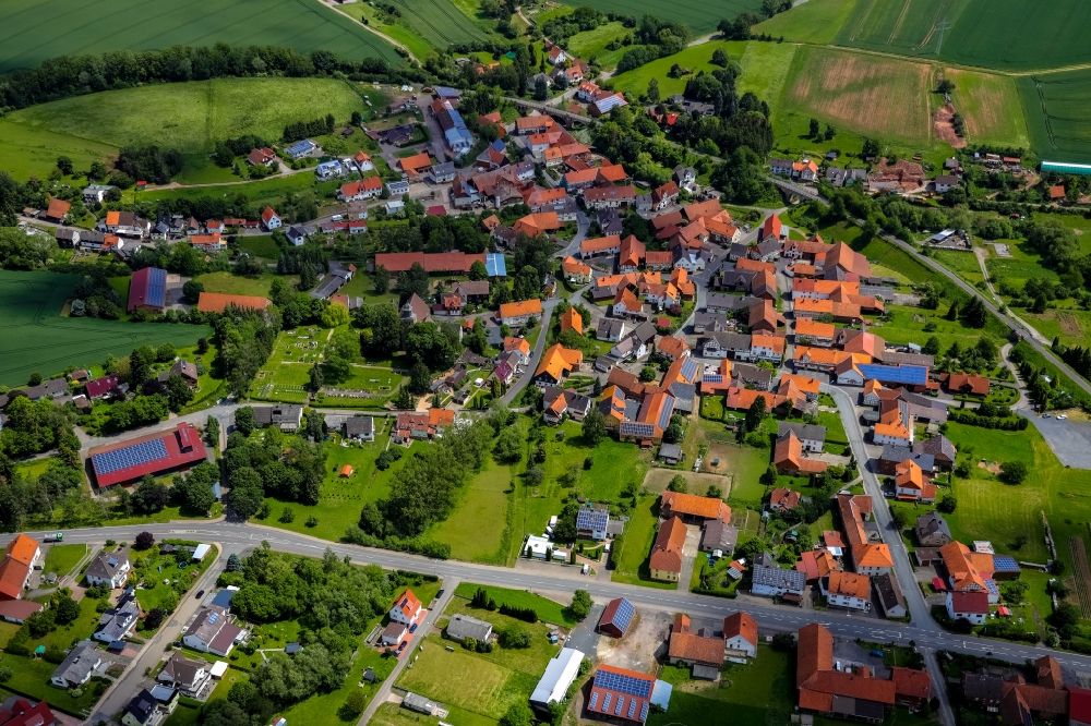Aerial image Netze - Town View of the streets and houses in Netze in the state Hesse, Germany