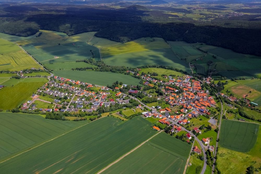 Waldeck from above - Town View of the streets and houses in Netze in the state Hesse, Germany