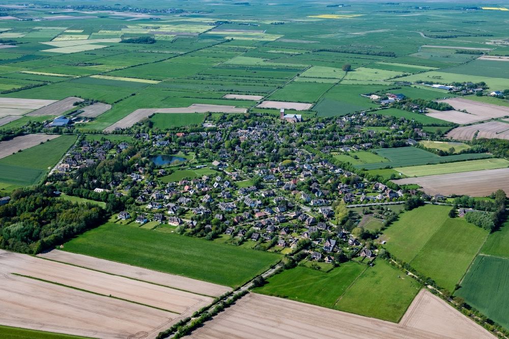 Nieblum from above - Town View of the streets and houses of the residential areas in Nieblum Foehr islands in the state Schleswig-Holstein