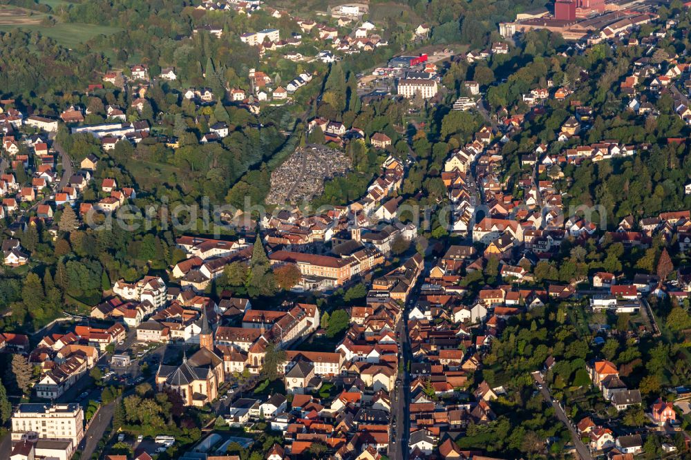 Niederbronn-les-Bains from the bird's eye view: Town View of the streets and houses of the residential areas in Niederbronn-les-Bains in Grand Est, France
