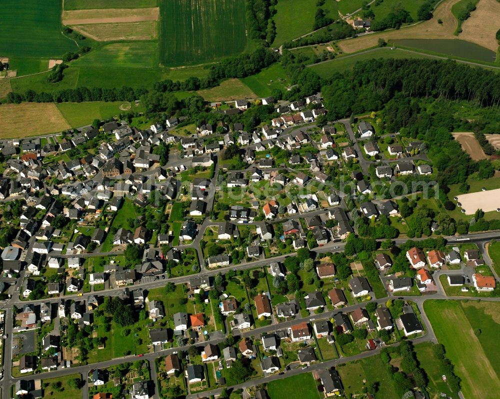 Niederzeuzheim from the bird's eye view: Town View of the streets and houses of the residential areas in Niederzeuzheim in the state Hesse, Germany