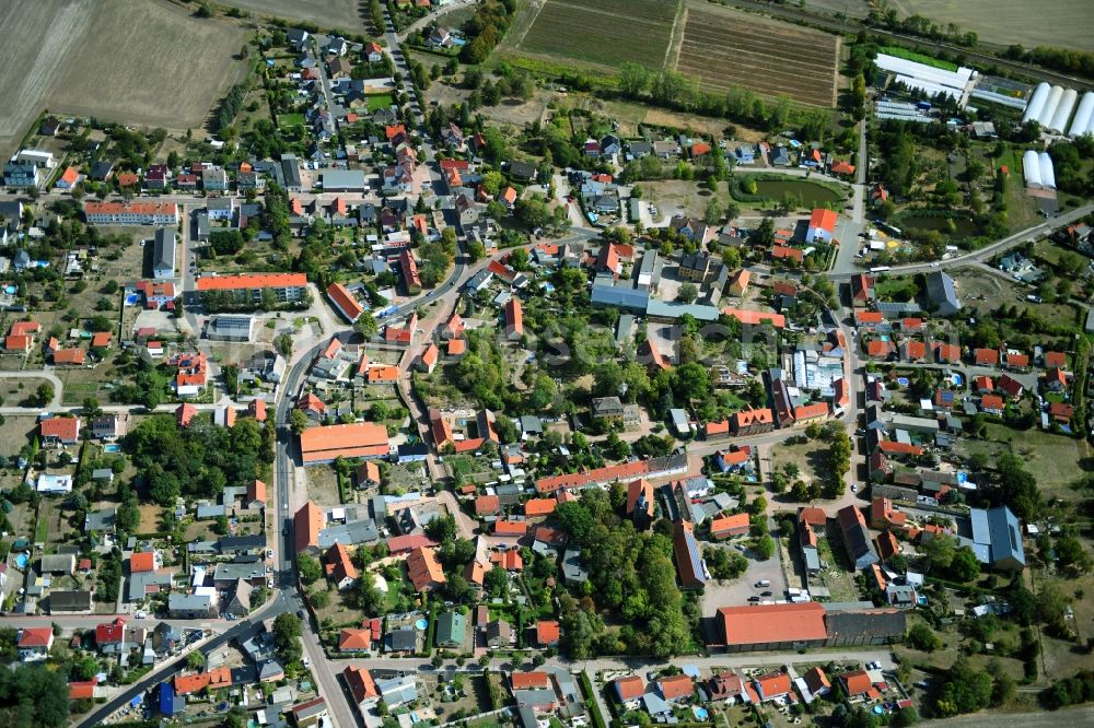 Niemberg from above - Town View of the streets and houses of the residential areas in Niemberg in the state Saxony-Anhalt, Germany