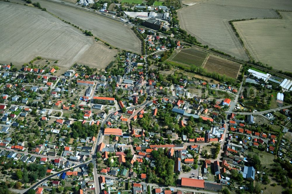 Niemberg from the bird's eye view: Town View of the streets and houses of the residential areas in Niemberg in the state Saxony-Anhalt, Germany