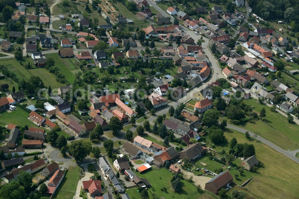 Bersteland from above - View of Niewitz in the state of Brandenburg. The star shaped order of houses around Dorfstrasse shapes the image of the village