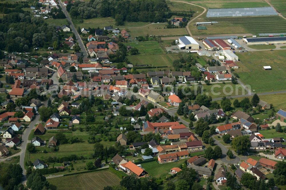 Bersteland from the bird's eye view: View of Niewitz in the state of Brandenburg. The star shaped order of houses around Dorfstrasse shapes the image of the village