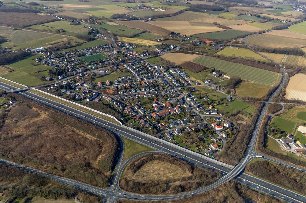 Nordbögge from above - Town View of the streets and houses of the residential areas in Nordboegge in the state North Rhine-Westphalia, Germany