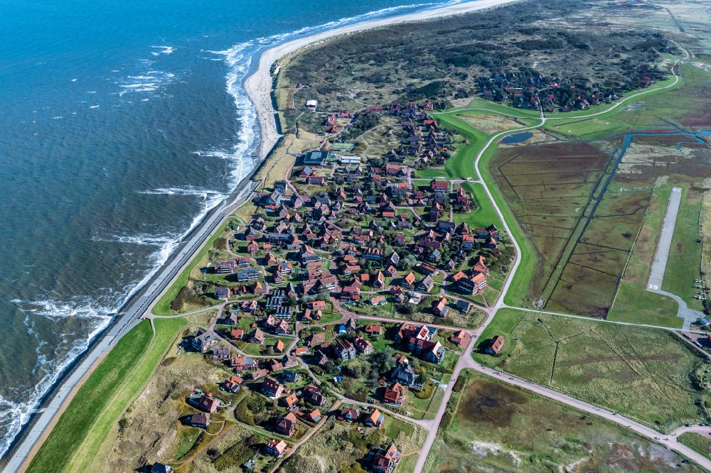 Aerial photograph Baltrum - Town View of the streets and houses of the residential areas in Ostdorf and Westdorf on the North Sea island Baltrum in the state Lower Saxony