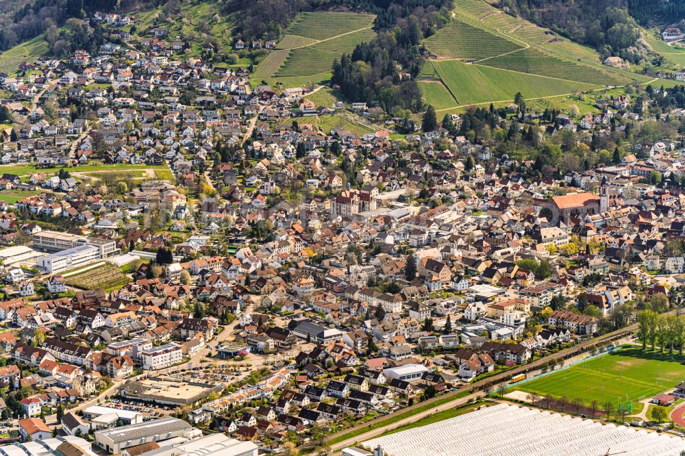 Oberkirch from above - Town View of the streets and houses of the residential areas in Oberkirch in the state Baden-Wurttemberg, Germany