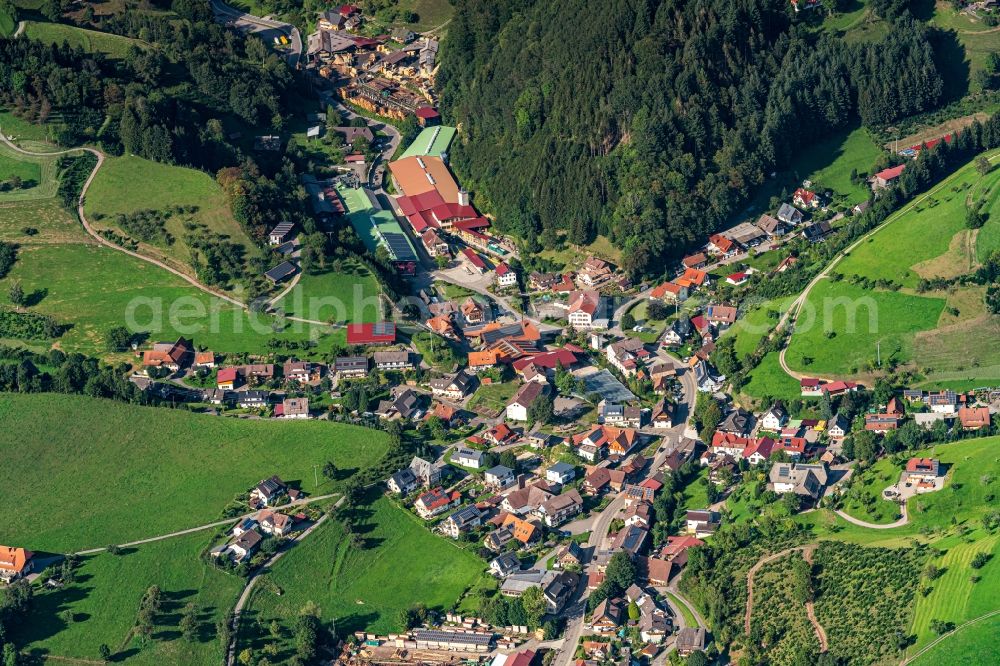 Oberharmersbach from above - Town View of the streets and houses of the residential areas in Oberharmersbach in the state Baden-Wurttemberg, Germany