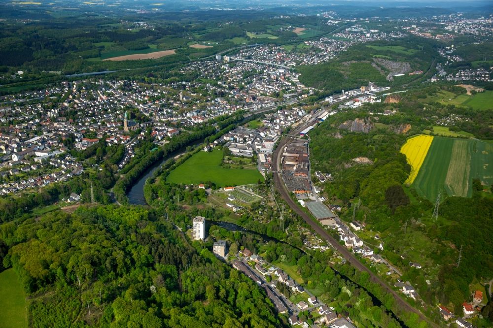 Iserlohn from above - Town View of the streets and houses of the residential areas and industrial areasof Oestrich in Iserlohn in the state North Rhine-Westphalia
