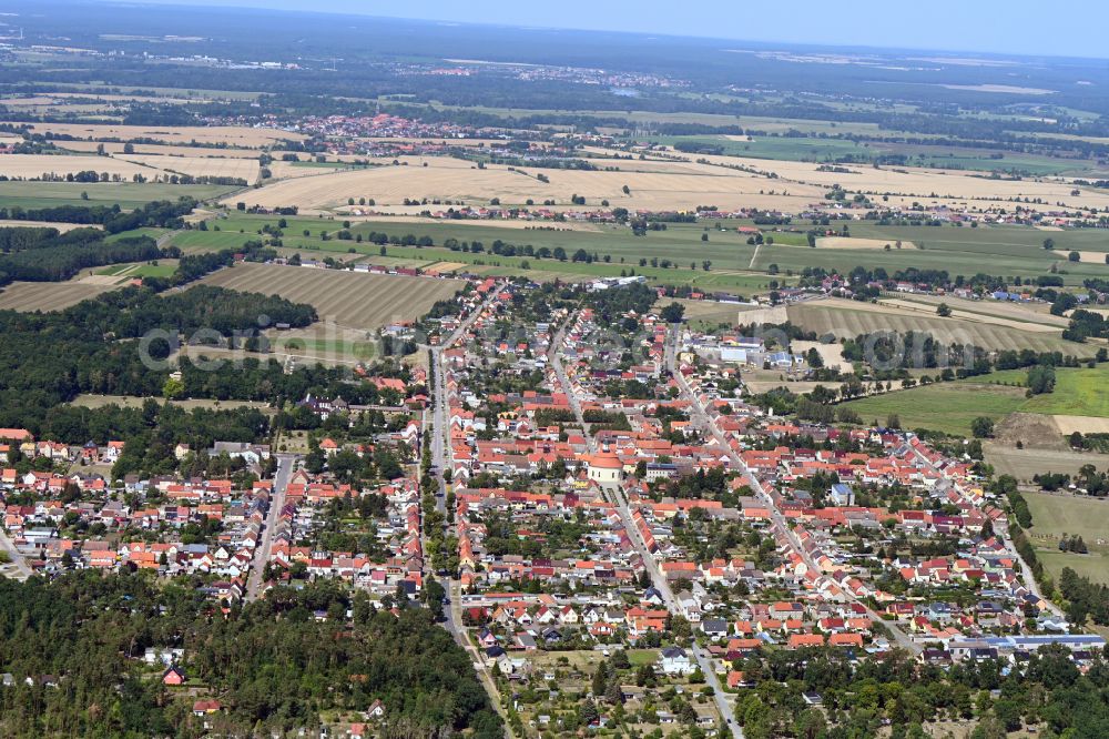 Oranienbaum-Wörlitz from above - Town View of the streets and houses of the residential areas in Oranienbaum-Woerlitz in the state Saxony-Anhalt, Germany