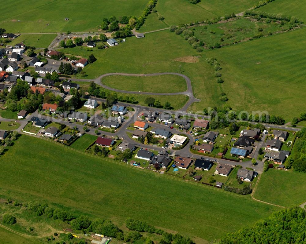 Aerial image Stein-Neukirch - View of the borough of Stein-Neukirch in the state of Rhineland-Palatinate. The borough is located in the county district and region of Westerwald. The residential village is surrounded by fields and meadows