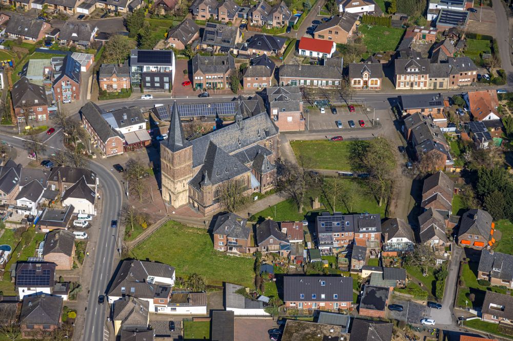 Aerial image Haldern - View of the village center and church building of Haldern in the state of North Rhine-Westphalia