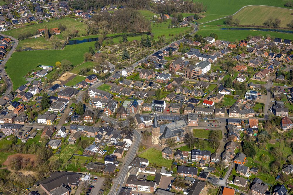 Aerial image Haldern - View of the village center and church building of Haldern in the state of North Rhine-Westphalia