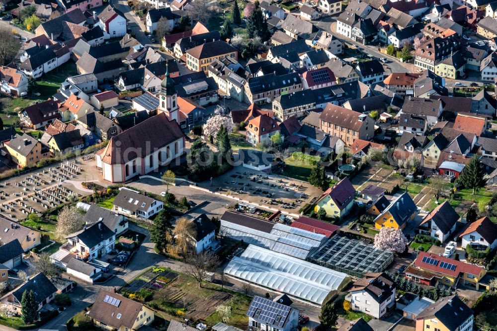 Aerial image Ettenheim - Town view of the streets and houses of the residential areas in the district Altdorf in Ettenheim in the state Baden-Wuerttemberg, Germany